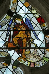 Ventana que representa a San Miguel con las balanzas, siglo XIV-XV